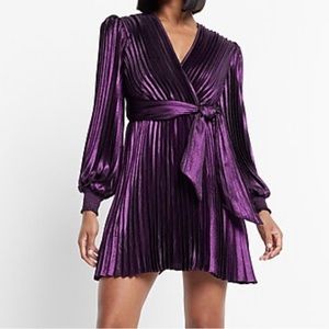 EXPRESS metallic faux wrap tied waist dress